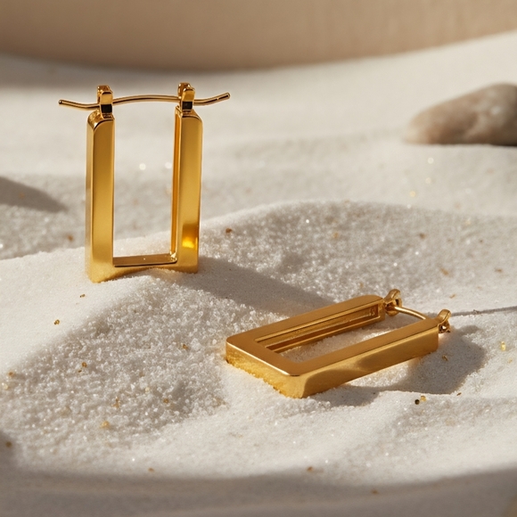 🆕️Dainty Gold Rectangle Drop Earrings - 18K Plated 316L Minimalist Chic 💫 - Picture 9 of 12